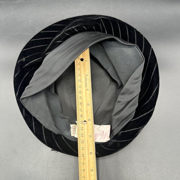 Vintage Beret Hat 1950s Black Velvet Satin Bow Modern Miss Formal Church - Picture 10 of 10